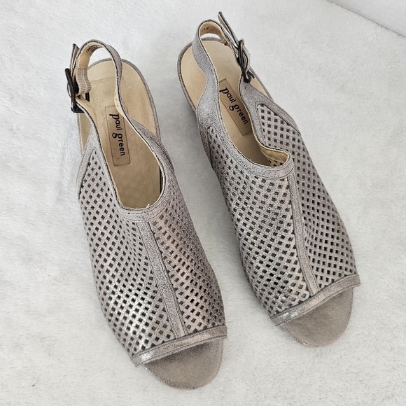 Paul Green Beige Perforated Heeled Sandals - Picture 5 of 11